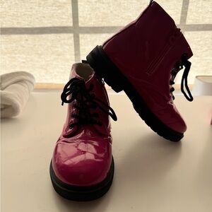 Shiny Pink Lace-Up Boots